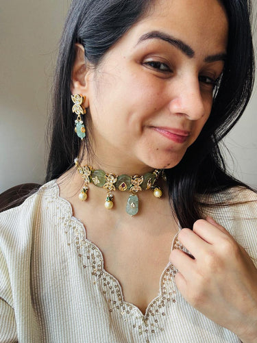 Mint Majesty Kundan Necklace Set